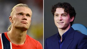 Erling Haaland dan Tom Holland. (REUTERS/Dylan Martinez-Francis Mascarenhas)