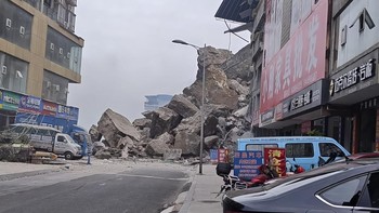 Debris at the site of buildings that collapsed due to a landslide in Chongqing, China, July 17, 2026, in this screengrab obtained from a social media video. Social Media/via REUTERS  THIS IMAGE HAS BEEN SUPPLIED BY A THIRD PARTY. NO RESALES. NO ARCHI