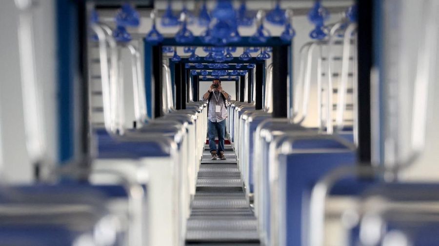 Namo Green Rail, kereta berkekuatan hidrogen pertama di India, saat kunjungan media menjelang peresmiannya oleh Perdana Menteri Narendra Modi di Jind, Haryana, India, 16 Juli 2026. (REUTERS/Bhawika Chhabra)