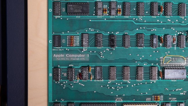 A part of an Apple 1 Computer at Sotheby's auction house in New York City, U.S. July 1, 2026. REUTERS/Jordan Tovin