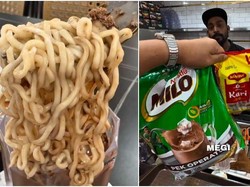 Nyeleneh! Es Susu Cokelat Diberi Topping Mie Instan, Tertarik Coba?