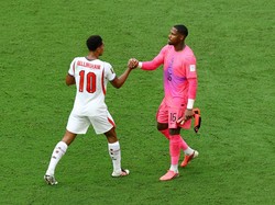 Soccer Football - FIFA World Cup 2026 - Bronze Final - France v England - Miami Stadium, Miami Gardens, Florida, U.S. - July 18, 2026 England's Jude Bellingham shakes hands with France's Mike Maignan at the end of the match REUTERS/Marco Bello