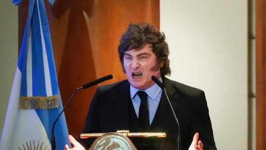 Argentine President Javier Milei gestures as he speaks during a ceremony commemorating the 172nd anniversary of the Buenos Aires Stock Exchange in Buenos Aires, Argentina, July 16, 2026. REUTERS/Mariana Nedelcu