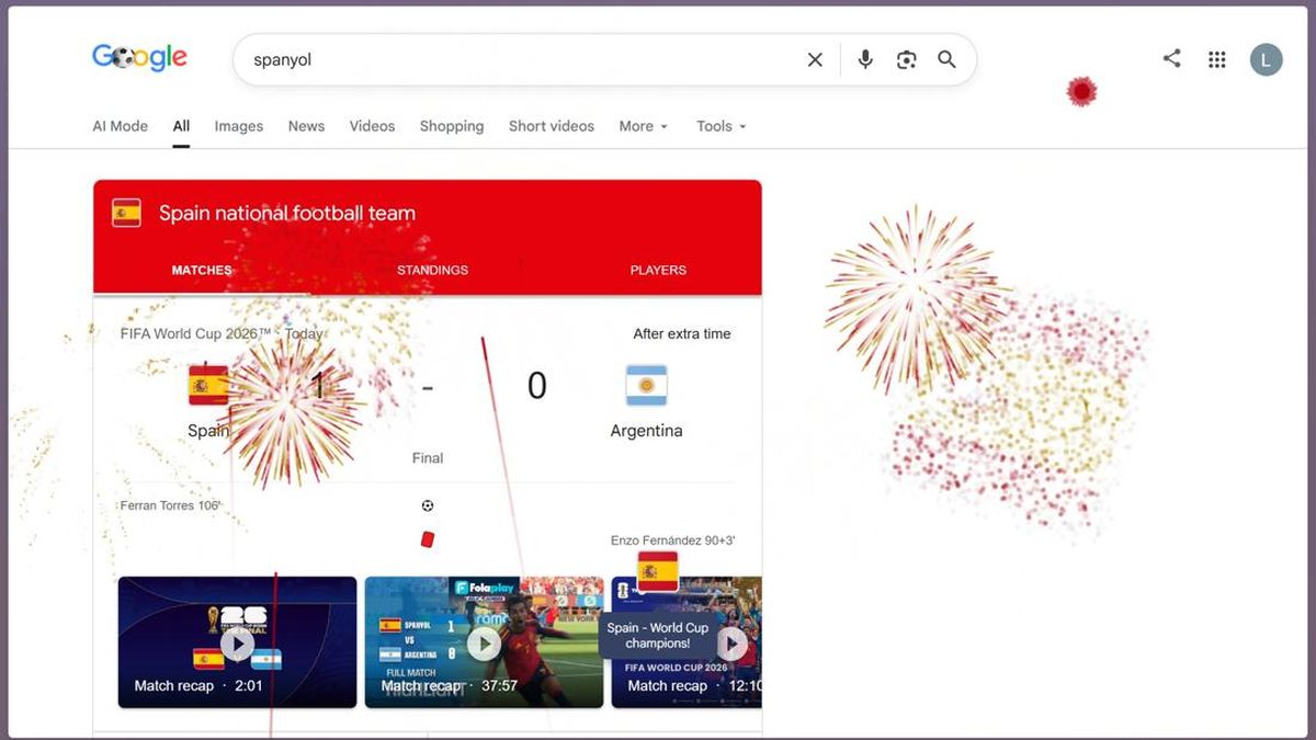 Google Rayakan Spanyol Juara Piala Dunia 2026, Kembang Api di Search