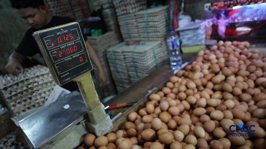 Harga telur ayam di Pasar Tradisional di Pasar Kebayoran Lama, Jakarta kembali mengalami kenaikan setelah masa libur sekolah berakhir, Rabu (22/7/2026). (CNBC Indonesia/Tri Susilo)
