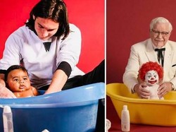 Kocak! KFC Sindir McD Lewat Foto Viral Messi Mandikan Lamine Yamal