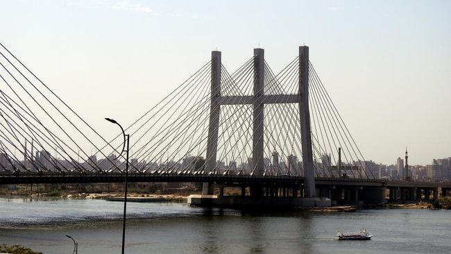 Cairo, Egypt, March 9 2023: The Rod El Farag Axis Tahya Misr Masr Bridge, the world's widest cable-stayed bridge according to the Guinness World Record, built by the Arab contractors Osman Ahmad Osman, selective focus