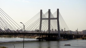 Cairo, Egypt, March 9 2023: The Rod El Farag Axis Tahya Misr Masr Bridge, the world's widest cable-stayed bridge according to the Guinness World Record, built by the Arab contractors Osman Ahmad Osman, selective focus