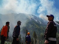 Petugas memantau titik kebakaran hutan di kawasan Perhutani RPH Sukapura, Blok Gunung Ringgit, Desa Sapikerep, Kecamatan Sukapura, Kabupaten Probolinggo, Jawa Timur, Sabtu (25/7/2026). Badan Penanggulangan Bencana Daerah (BPBD) Kabupaten Probolinggo