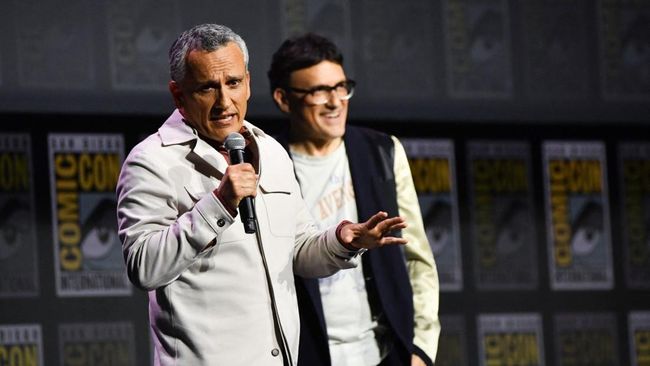 US directors Joseph Russo and Anthony Russo (R) attend the Marvel panel during Comic-Con International in San Diego, California, on July 25, 2026. (Photo by Chris DELMAS / AFP)