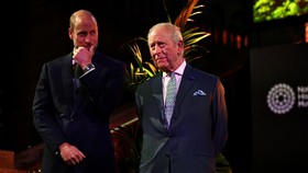 Britain's King Charles III and Britain's Prince William, Prince of Wales arrive to attend the event 'Countdown to COP30: mobilising action for climate and nature' at the Natural History Museum in London on October 9, 2025. The event brings together c