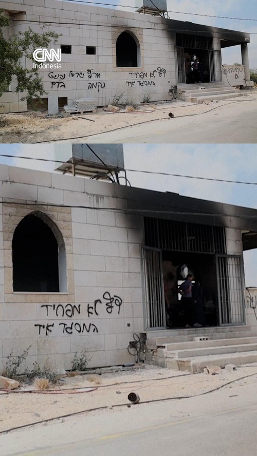 Pemukim Israel menyerang desa di Tepi Barat, Palestina pada Minggu (26/7) dan membakar dua masjid.