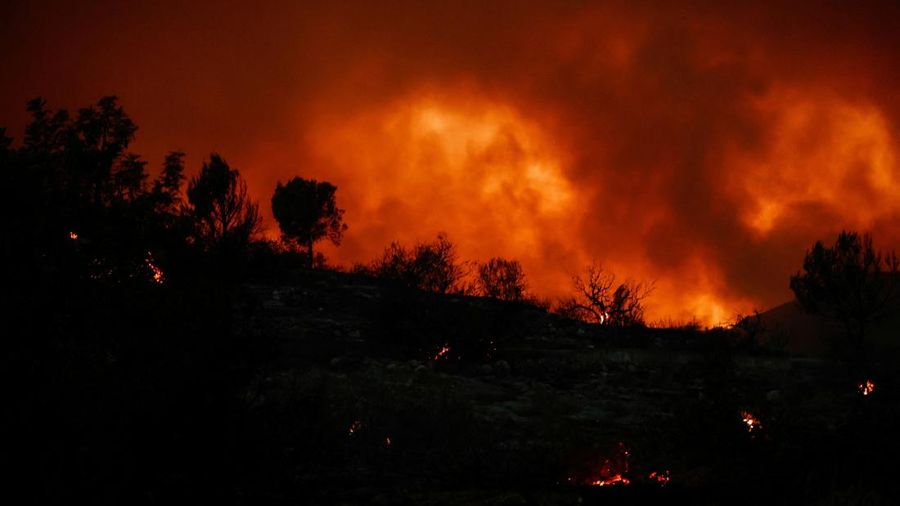 Asap mengepul saat api berkobar selama kebakaran rimba di dekat Vilavella dan La Vall d'Uixo, Castellon, Spanyol, 25 Juli 2026.