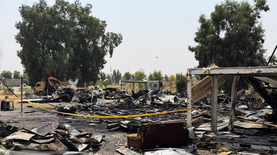 Damage at a site belonging to Iraq's Popular Mobilization Forces (PMF) following airstrikes that the PMF said were carried out by U.S. and Saudi forces, in Bartella, Nineveh province, Iraq, July 29, 2026. Picture taken with a mobile phone.REUTERS/Kha