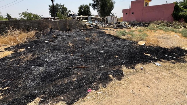 Damage at a site belonging to Iraq's Popular Mobilization Forces (PMF) following airstrikes that the PMF said were carried out by U.S. and Saudi forces, in Bartella, Nineveh province, Iraq, July 29, 2026. Picture taken with a mobile phone. REUTERS/Kh