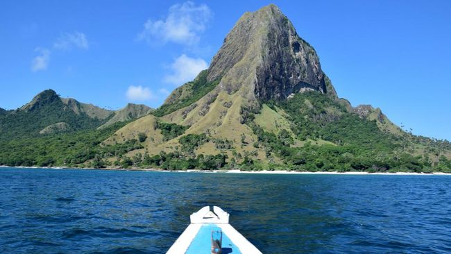 The dramatic hills of Nuca Molas Island, reminiscent of Jurassic Park in West Manggarai, East Nusa Tenggara, Indonesia