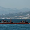 Members of the Royal Moroccan Navy patrol on the Moroccan side of the floating barrier off the border with Morocco, following mass crossings of migrants on foot and by sea from Morocco into Spanish territory, as seen from Ceuta, Spain, August 2, 2026