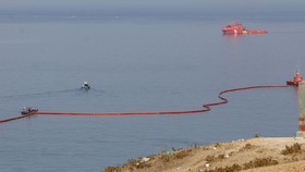 Floating barriers are seen installed on the maritime border between Spain's North African enclave of Ceuta and Morocco in the aftermath of the sudden influx of tens of thousands of migrants into Ceuta, as seen from the outskirts of the Moroccan town