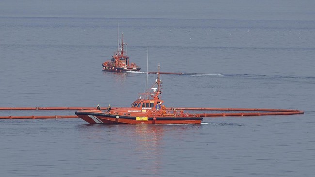 Floating barriers are seen installed on the maritime border between Spain's North African enclave of Ceuta and Morocco in the aftermath of the sudden influx of tens of thousands of migrants into Ceuta, as seen from the outskirts of the Moroccan town