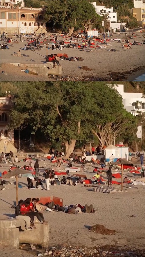Penampakan Ratusan Migran dari Maroko Bertahan di Pantai Ceuta