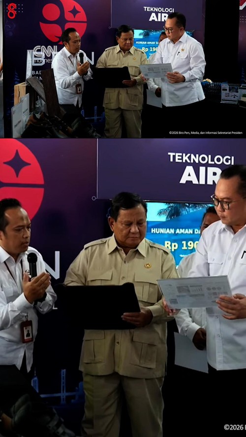 Momen Prabowo Tes Langsung Kekuatan Genteng Buatan BRIN