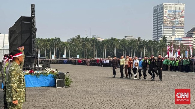 Suasana Apel Kebangsaan Jaga Jakarta, di Lapangan Monas, Sabtu (07/08/2026)