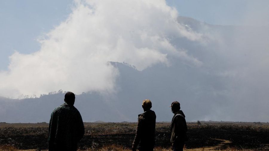 Kebakaran Hutan di Taman Nasional Bromo Tengger Semeru, Probolinggo, Jawa Timur, Minggu (9/8/2026). (REUTERS/Dipta Wahyu)