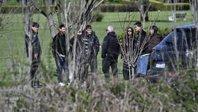 Argentina's football star Lionel Messi (2-L), his wife Antonela Roccuzzo (3-R), and relatives, attend the funeral of his father, Jorge Messi, at El Prado cemetery, on the outskirts of Rosario, Santa Fe province, Argentina, on August 9, 2026. Jorge Me