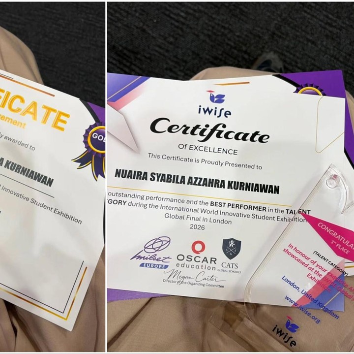 <p>Melalui unggahan di Instagram, Tommy membagikan potret sang putri yang berhasil mendapatkan dua medali, yakni Gold Medal dan juara pertama untuk kategori Best Performer di Talent Category. Sang aktor juga mengunggah foto sertifikat yang didapatkan oleh Aira. (Foto: Instagram @tommykurniawann)</p>