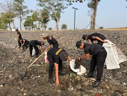 Gerakan ASRI, Brimob Polda Metro Bersihkan Sampah di Pesisir Pantai Kaligaga
