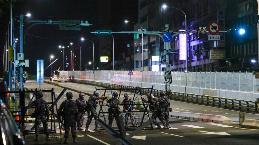 Latihan nan merupakan bagian dari latihan militer tahunan Han Kuang di Taipei< taiwam, Kamis (13/8/2026). (REUTERS/Ann Wang)