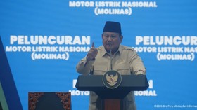 Presiden Prabowo Subianto saat peluncuran Motor Listrik Nasional Beserta Ekosistem Pendukung, Bekasi, 13/8/26