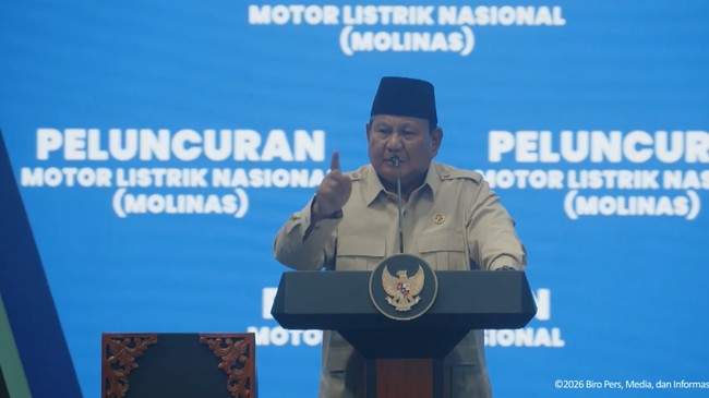 Presiden Prabowo Subianto saat peluncuran Motor Listrik Nasional Beserta Ekosistem Pendukung, Bekasi, 13/8/26