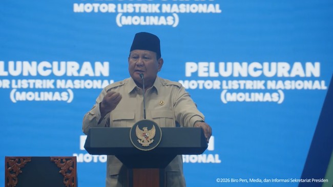 Presiden Prabowo Subianto saat peluncuran Motor Listrik Nasional Beserta Ekosistem Pendukung, Bekasi, 13/8/26