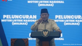 Presiden Prabowo Subianto saat peluncuran Motor Listrik Nasional Beserta Ekosistem Pendukung, Bekasi, 13/8/26