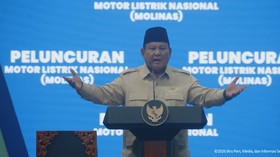 Presiden Prabowo Subianto saat peluncuran Motor Listrik Nasional Beserta Ekosistem Pendukung, Bekasi, 13/8/26