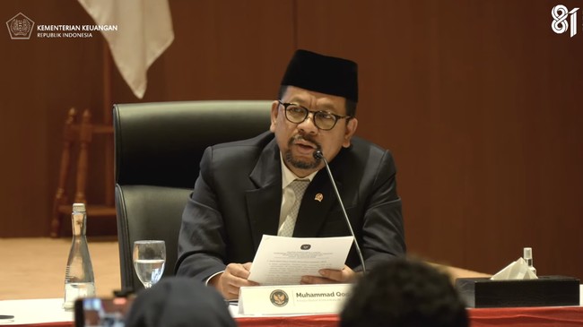 Kepala Badan Komunikasi Pemerintah Republik Indonesia, Muhammad Qodari memberi pemaparan saat Konferensi pers terkait RAPBN & Nota Keuangan Tahun Anggaran 2027