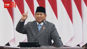 Presiden Prabowo Subianto saat berpidato di Sidang Tahunan MPR di Jakarta, Jumat (14/8).