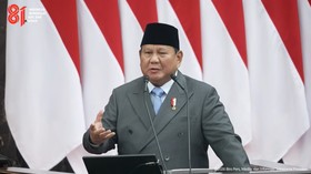 Presiden Prabowo Subianto saat berpidato di Sidang Tahunan MPR di Jakarta, Jumat (14/8).