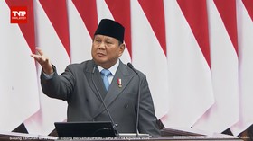 Presiden Prabowo Subianto saat berpidato di Sidang Tahunan MPR di Jakarta, Jumat (14/8).