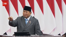Presiden Prabowo Subianto saat berpidato di Sidang Tahunan MPR di Jakarta, Jumat (14/8).