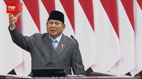 Presiden Prabowo Subianto saat berpidato di Sidang Tahunan MPR di Jakarta, Jumat (14/8).
