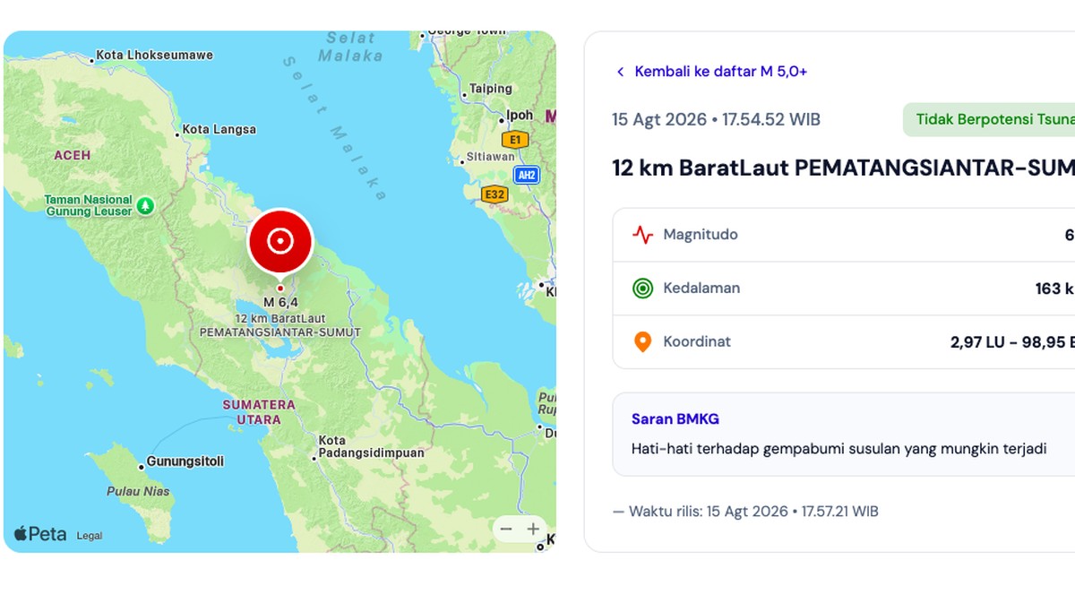 Breaking News! Gempa Besar M6,4 Guncang Pematangsiantar