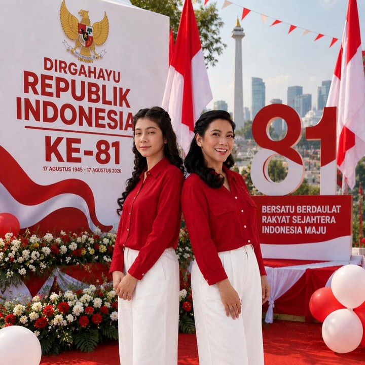 <p>Siti KDI nampak mengajak anak semata wayangnya mengenakan busana bernuansa merah putih untuk merayakan HUT RI ke-81. Elif nampak sangat cantik dengan tinggi semampai yang nampak hampir menyalip ibundanya. (Foto: Instagram @siti_perk)</p>