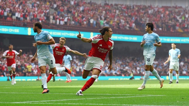 Soccer Football - FA Community Shield - Arsenal v Manchester City - Principality Stadium, Cardiff, Wales, Britain - August 16, 2026 Arsenal's Riccardo Calafiori celebrates scoring their first goal Action Images via Reuters/Matthew Childs