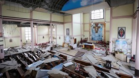 The damaged St. Fransiskus Asisi-Karot church, in the aftermath of an earthquake, in Ruteng, Manggarai regency, East Nusa Tenggara province, Indonesia August 17, 2026. REUTERS/Willy Kurniawan