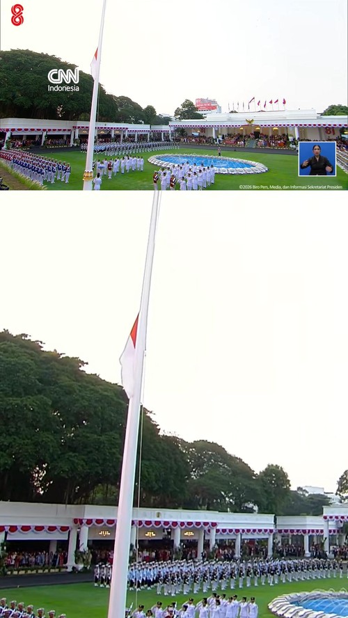 Prosesi Khidmat Penurunan Sang Merah Putih di Istana