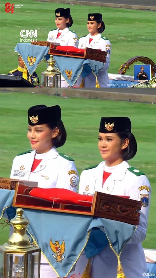 Kereta kencana Garuda Prabayaksa tiba di Istana Merdeka untuk mengantar bendera pusaka dan teks proklamasi.