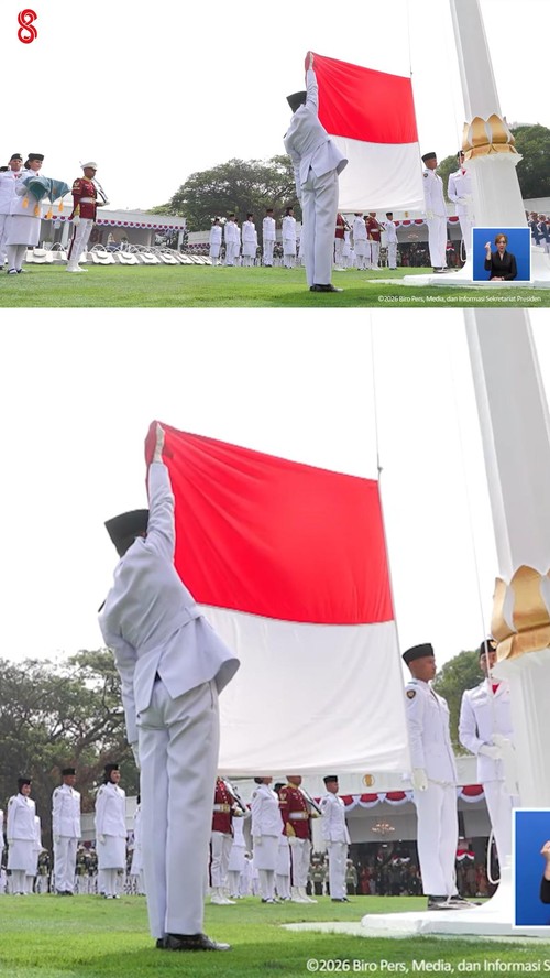 Bendera Merah Putih resmi dikibarkan dalam upacara peringatan HUT ke-81 RI di Istana Merdeka, Jakarta, Senin (17/8).