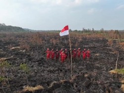 Manggala Agni Gelar Upacara HUT RI di Sela Padamkan Karhutla OKI